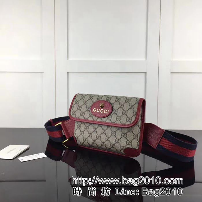 GUCCI古馳原單 新款專櫃品質原單貨實物實拍489617 啡Pvc紅皮腰包 HY1091